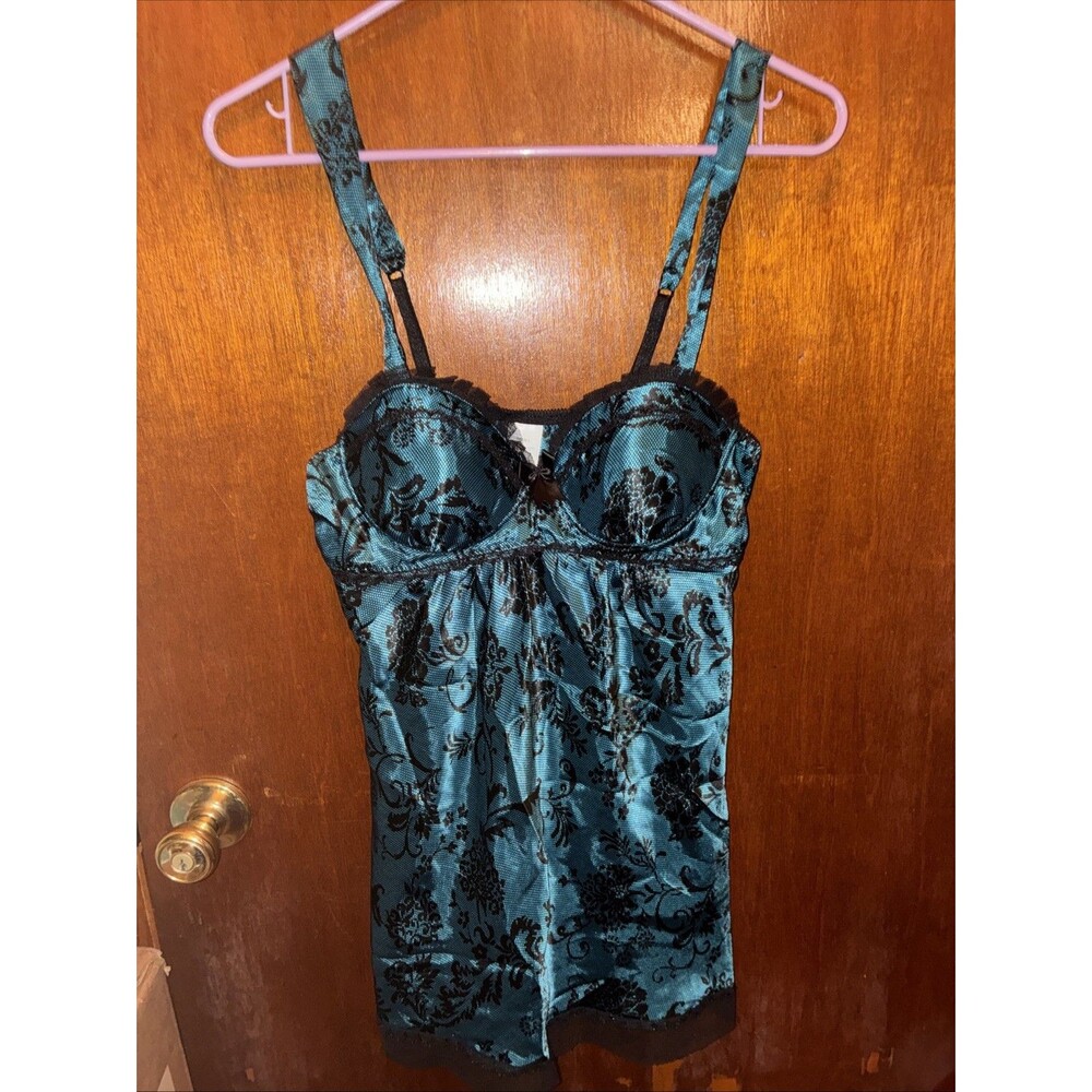 Women’s Blue And Black Floral Slip Dress Size Small Goth Feminine Whimsygoth